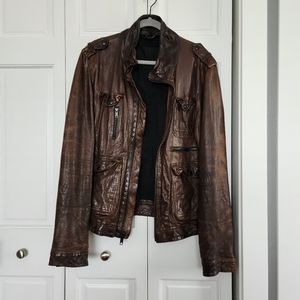 Rogue brown leather short collar moto jacket